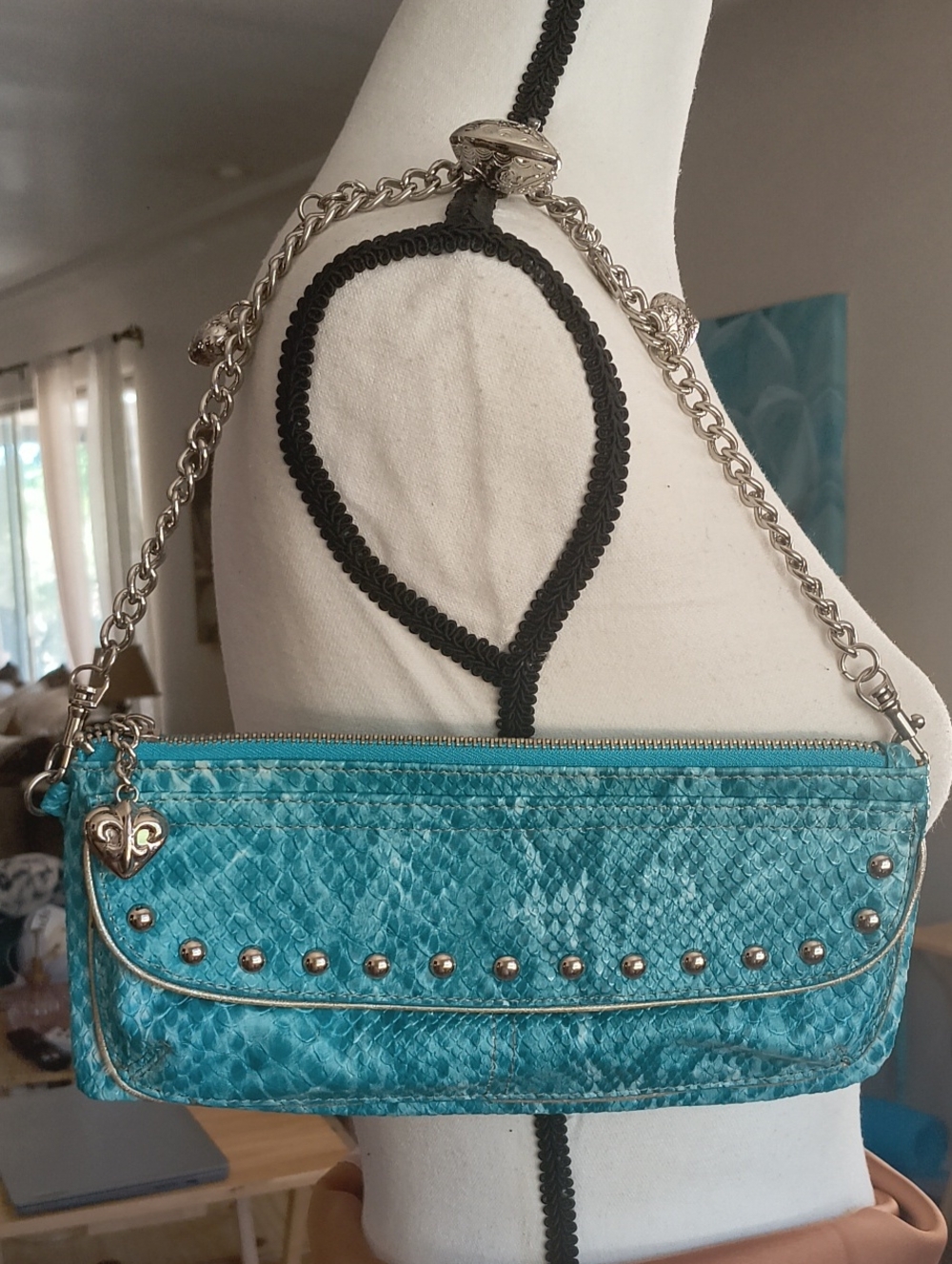 Kathy Van Zeeland Y2K Turquoise Studded Faux-Snake Chain strap